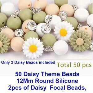 50 Daisy Theme Beads With Large Hole for Pens and Charms Needs